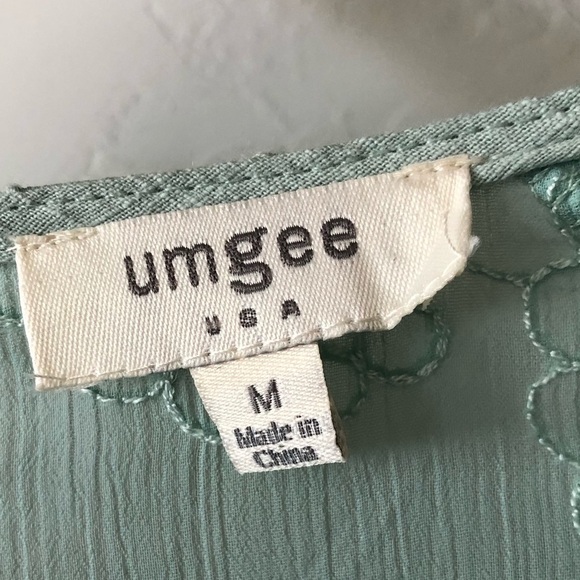 Umgee|Boho mint lace embroidered dress (or tunic top) with tiered ruffle sleeve• - Picture 11 of 13